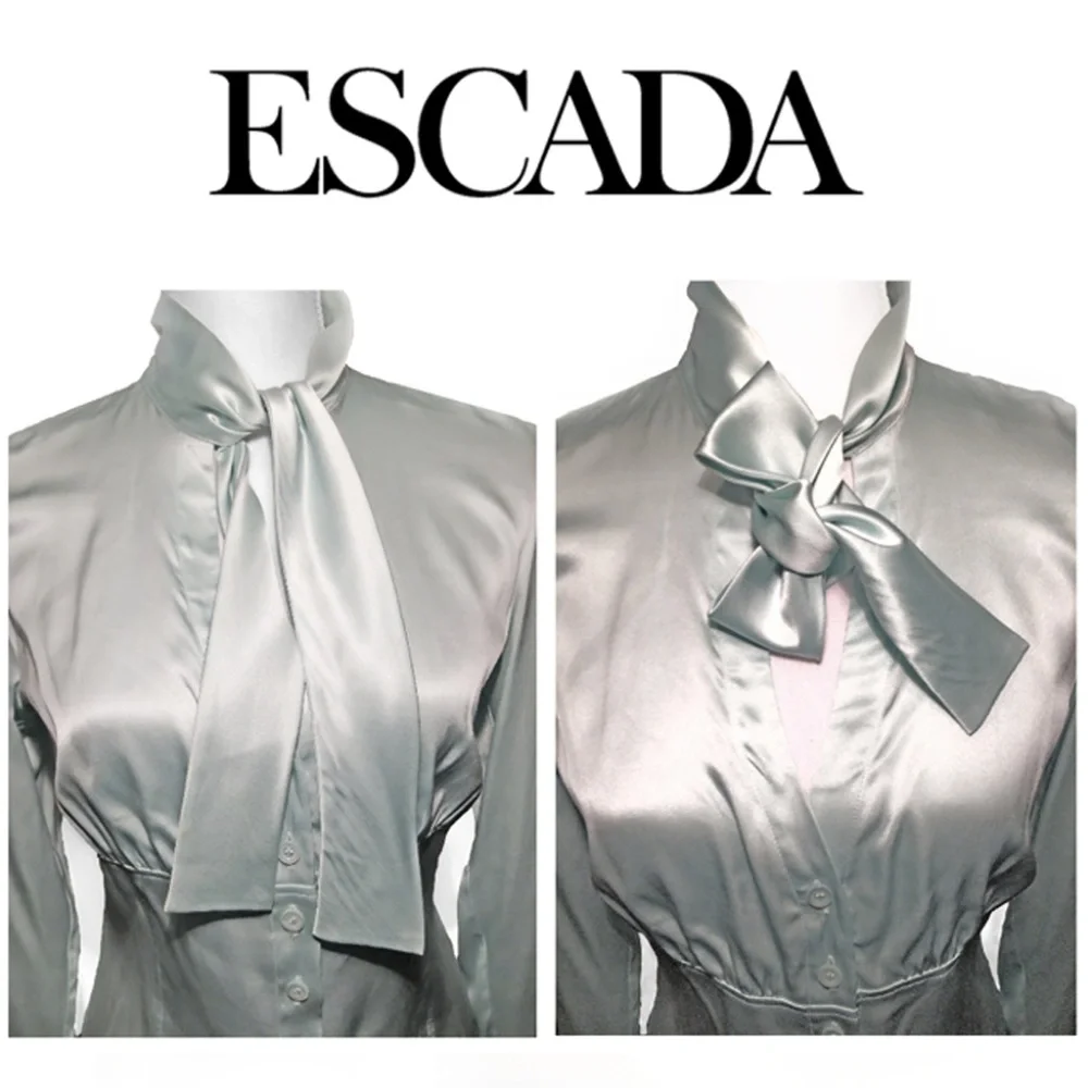 Vintage ESCADA Silk Fitted Ascot Bell Cuff Blouse - Picture 1 of 8